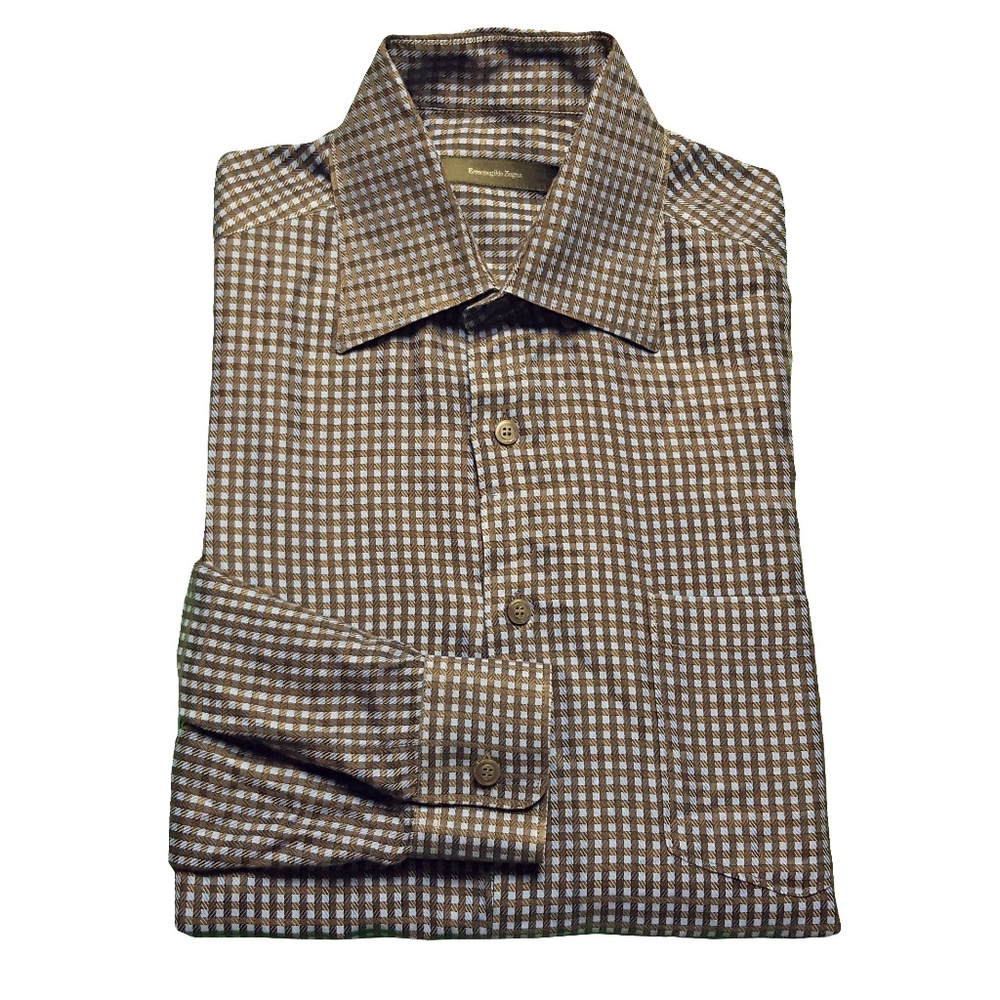 Ermenegildo Zegna Mens Plaid Cotton Dress Shirt